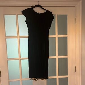 Liz Claiborne Black Velvet Midi Dress with Flutter Sleeves